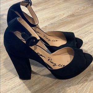 Black Suede Open-Toe High Heels
